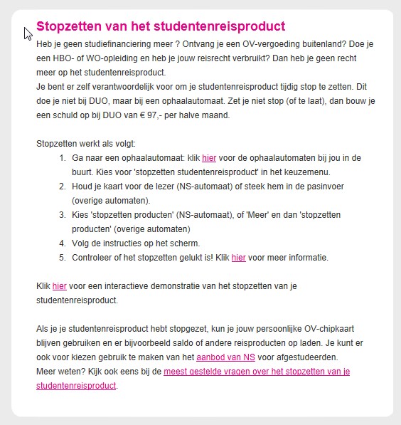 Stopzetten reisproduct
